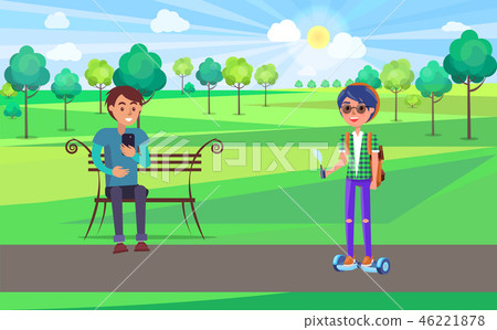 Student Teenagers Relaxing in Park Together Vector Student Teenagers Relaxing in Park Together Vector 46221878