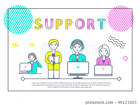 Support Team of People with Laptops Poster Vector 46221883