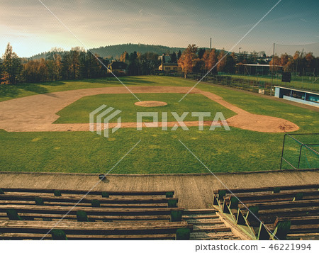 Empty baseball green field view grandstand. 46221994