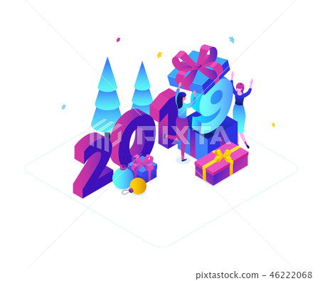 Happy New Year - modern colorful isometric vector illustration Happy New Year - modern colorful isometric vector illustration 46222068