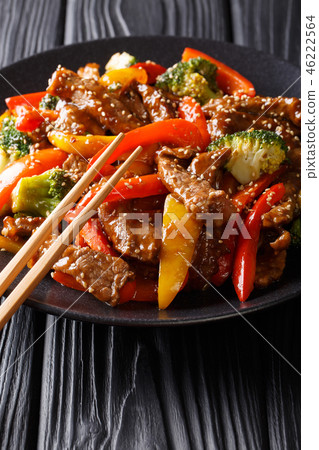 Asian style beef teriyaki with colored bell pepper Asian style beef teriyaki with colored bell pepper 46222564