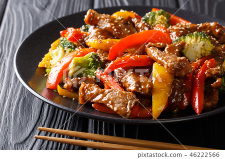delicious Asian teriyaki beef with bell peppers 46222566