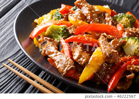 Freshly prepared Asian spicy teriyaki beef 46222567