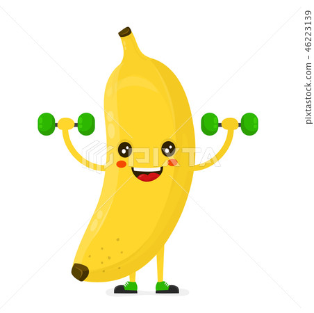 Cute happy smiling banana doing exercises Cute happy smiling banana doing exercises 46223139