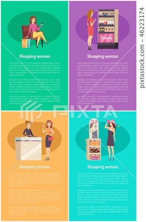 Shopping Women in Jewelry Store Poster Set Vector Shopping Women in Jewelry Store Poster Set Vector 46223174