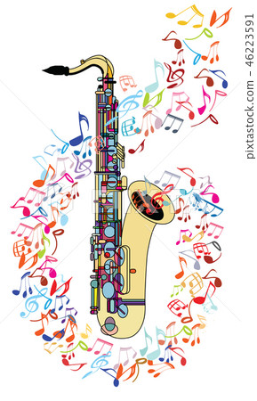 Saxophone and musical notes Saxophone and musical notes 46223591