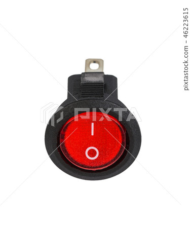 Red power switch on white background Red power switch on white background 46223615