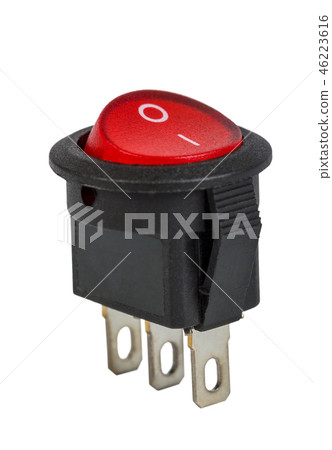 Red power switch on white background Red power switch on white background 46223616