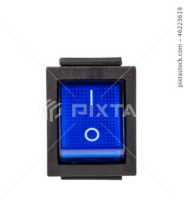 Blue power switch on white background Blue power switch on white background 46223619