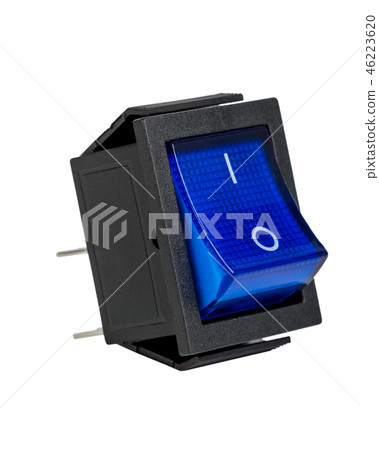Blue power switch on white background 46223620