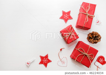 Christmas, New Year red stylish flat lay Christmas, New Year red stylish flat lay 46224034