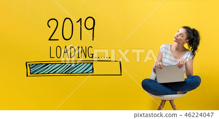 Loading new year 2019 with woman using a laptop Loading new year 2019 with woman using a laptop 46224047