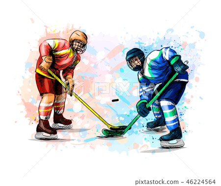 Abstract hockey player from splash of watercolors. Hand drawn sketch. Winter sport 46224564