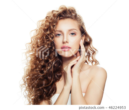 Cheerful woman with long healthy hair isolated 46224953