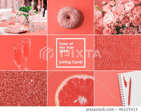Creative collage in Living Coral color Creative collage in Living Coral color 46225413