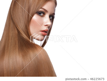 Beautiful blond girl with a perfectly smooth hair, classic make-up. Beauty face 46225673