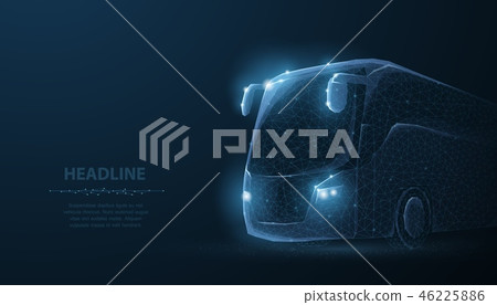 Tourist bus. Polygonal wireframe mesh on blue night sky with dots, stars and looks like Tourist bus. Polygonal wireframe mesh on blue night sky with dots, stars and looks like 46225886