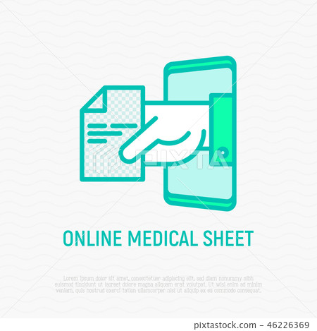 Online medical sheet, prescription thin line icon Online medical sheet, prescription thin line icon 46226369