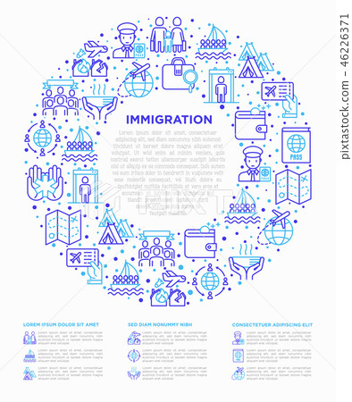 Immigration concept in circle with thin line icons Immigration concept in circle with thin line icons 46226371