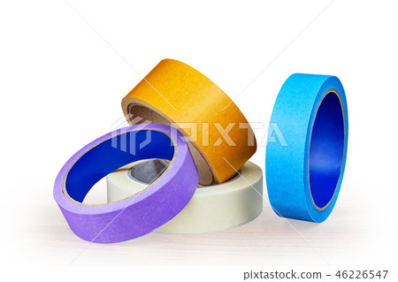 Blue, purple and yellow rollers of adhesive tape Blue, purple and yellow rollers of adhesive tape 46226547
