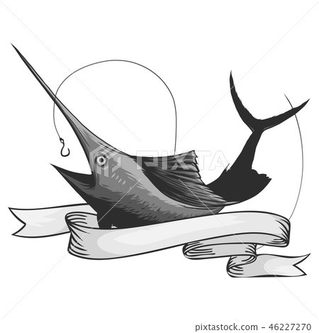 Marlin fish logo. Sword fishing emblem for sport club. Angry fish background theme vector Marlin fish logo. Sword fishing emblem for sport club. Angry fish background theme vector 46227270
