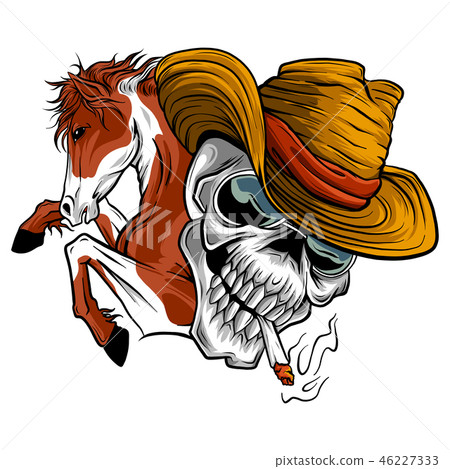 vector illustration skull cowboy ride a horse vector illustration skull cowboy ride a horse 46227333