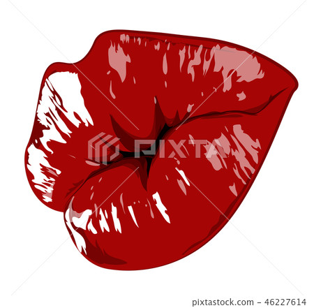 Lips hand drawn highly details graphic red illustration. Vector element for design. Isolated on 46227614