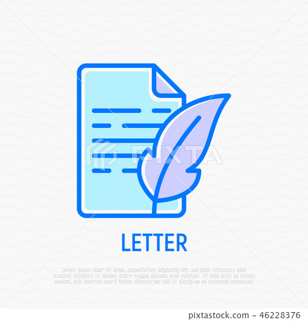 Letter with feather thin line icon Letter with feather thin line icon 46228376