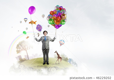 Humorous guy with balloons Humorous guy with balloons 46229202