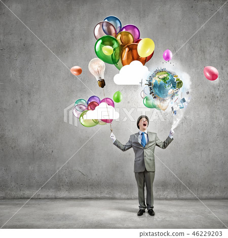 Humorous guy with balloons Humorous guy with balloons 46229203