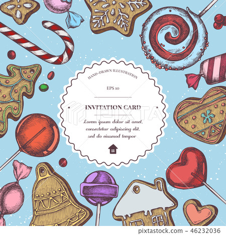 Vector composition with colored lollipop, candies, gingerbread 46232036