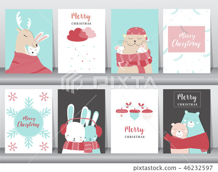 Set of cute Merry christmas background with cute Set of cute Merry christmas background with cute 46232597