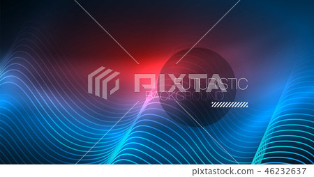 Glowing abstract wave on dark, shiny motion, Christmas and New Year magic space light. Techno 46232637
