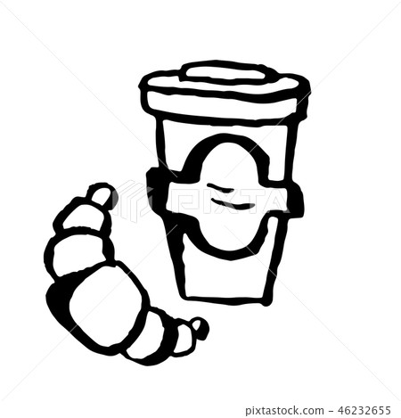 Coffee and croissant grunge icon. Vector ink brush illustration. 46232655