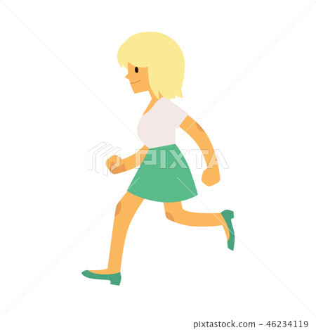 Young smiling girl in casual clothing running in flat style. 46234119
