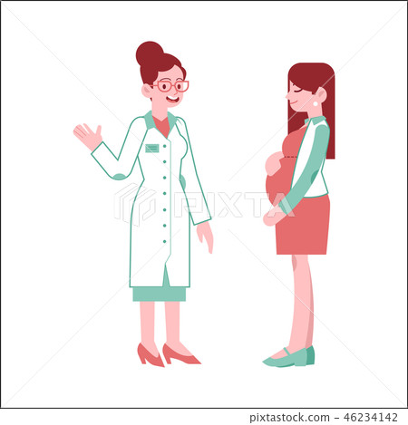 Pregnant woman at checkup with doctor in flat vector illustration. 46234142