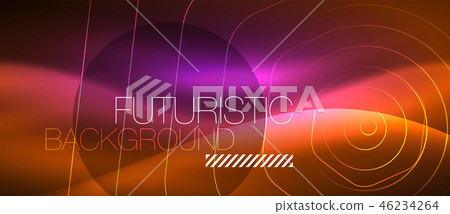 Neon glowing wave, magic energy and light motion background. Vector wallpaper template 46234264