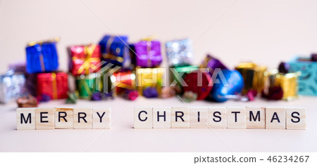 merry christmas word on wooden block  46234267