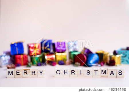 merry christmas word on wooden block  46234268