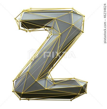 Capital latin letter Z in low poly style silver and gold color isolated on white background. 3d 46234624