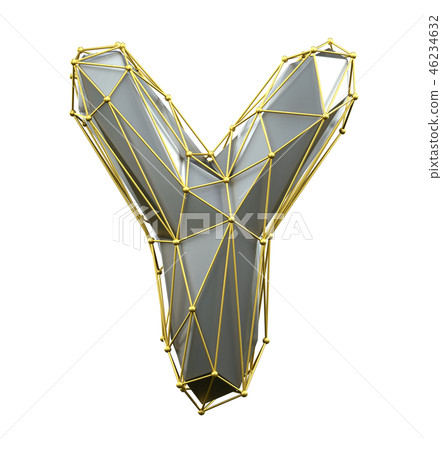Capital latin letter Y in low poly style silver and gold color isolated on white background. 3d 46234632