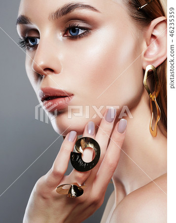 jewelry on girl. woman with make-up and jewels 46235359
