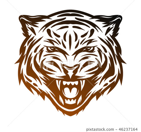Aggressive tiger face. Line art style. 46237164