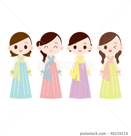 四個女人穿著柔和的彩色chimacho gori 46239119
