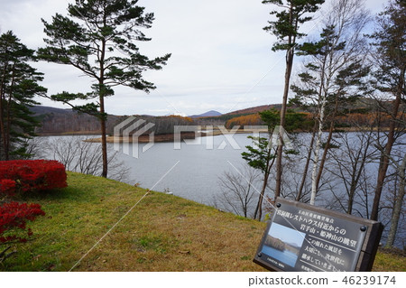 Snowy Iwate mountain seen from Iwado lake 46239174