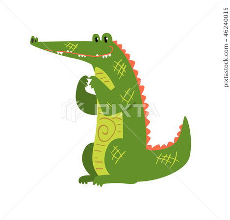 Friendly crocodile swallowing the sun, funny predator cartoon character vector Illustration on a 46240015
