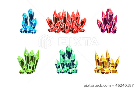Colorful bright crystals set, mineral stone rocks vector Illustration on a white background Colorful bright crystals set, mineral stone rocks vector Illustration on a white background 46240197