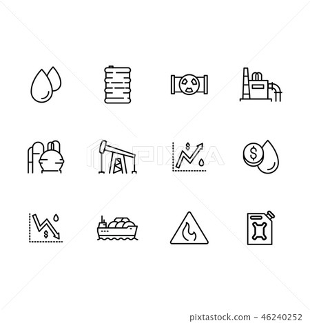 Vector icon set production of gasoline and fue,oil refinery, transportation petroleum products and 46240252