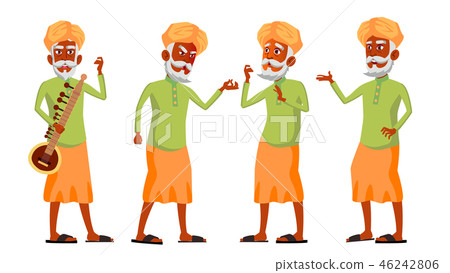 Indian Old Man Poses Set Vector. Hindu. Asian. Elderly People. Senior Person. Aged. Lifestyle Indian Old Man Poses Set Vector. Hindu. Asian. Elderly People. Senior Person. Aged. Lifestyle 46242806