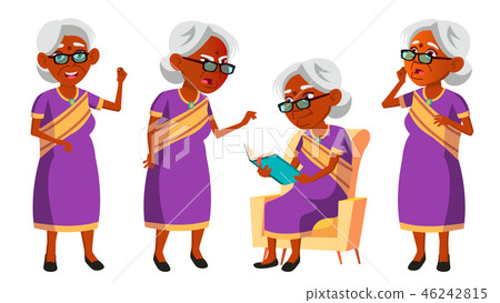 Indian Old Woman In Sari Vector. Elderly People. Hindu. Asian. Senior Person. Aged. Comic Pensioner 46242815